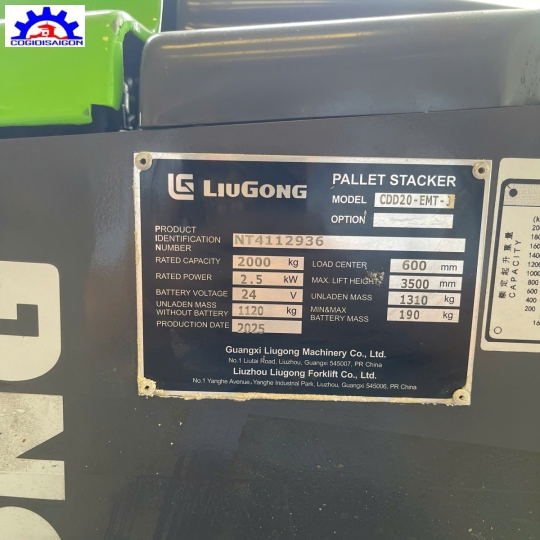 Xe nâng điện đứng lái 2 tấn Liugong - Pallet Stacker