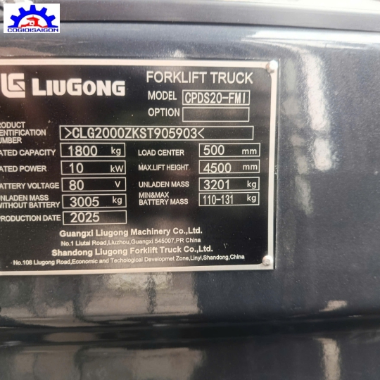 Xe nâng điện 2 tấn Liugong CPDS20-FMI (3 bánh)